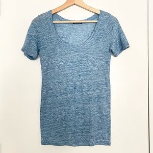 Theory Women's 100% Linen Short Sleeve Top Tee XS Blue Minimalist Lightweight